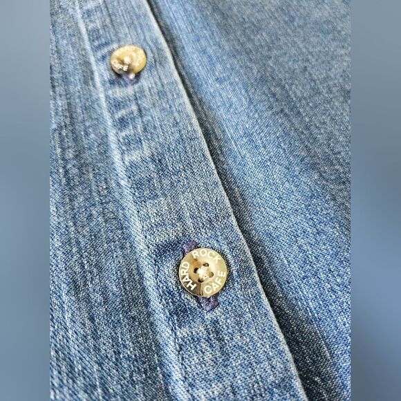 NEW Hard Rock Cafe Sleeveless Denim Shirt Button Front Sz L CHICAGO - Picture 7 of 14